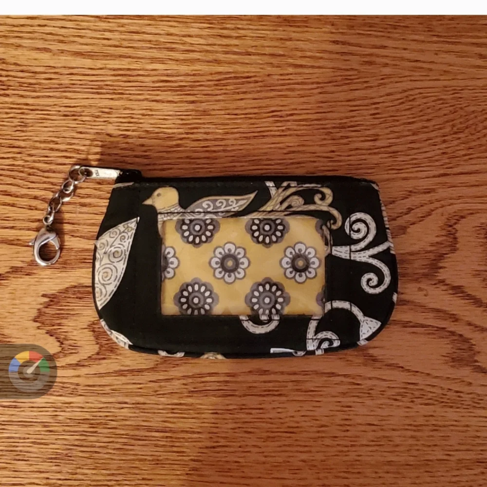Vera Bradley Black & Yellow Floral Bird Petite ID Pouch